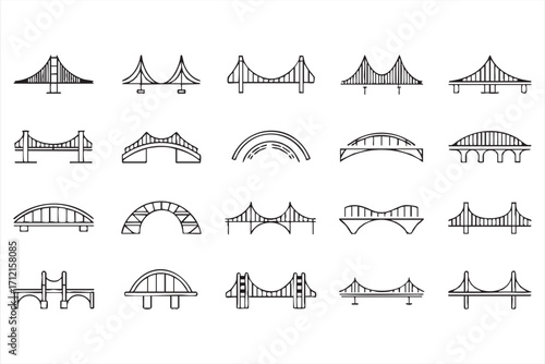 Vector symbol pack of bridges for civil engineering, urban, and city design themes
