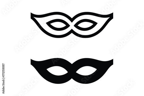 Different Mask silhouette vector with white background. Masquerade vector for apps or web party superhero carnival villain or burglar icon in flat. 
costume eye mask hidden person face.