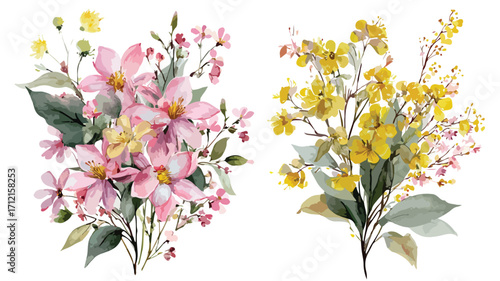 Elegant Watercolor Flower Arrangements in Garden Setting