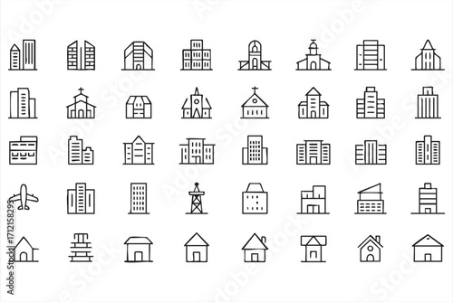 Church, temple, and building doodle illustrations for landmark and structure concepts