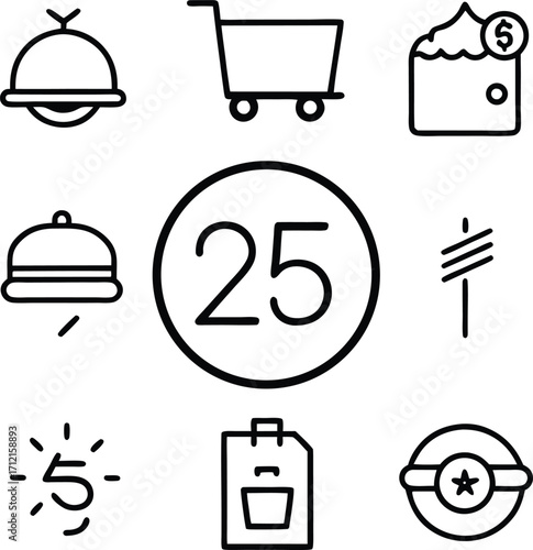 Collection of minimalist black line art icons on white background illustration black and white
