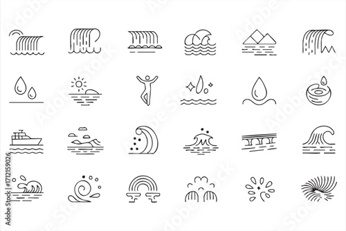 Ocean wave vector illustrations for surf, surfing, and adventure concepts