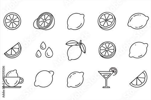 Collection of lemon vector symbols for healthy diet, vitamin C, and refreshment use