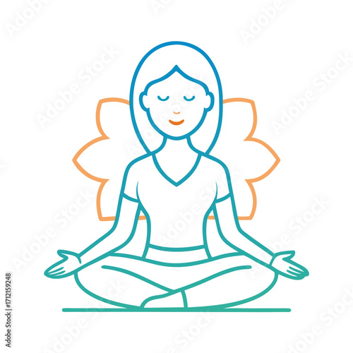 Woman meditating in lotus pose with flower aura