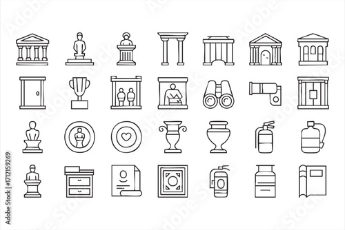 Museum and history symbol set for architecture, preservation, and education concepts
