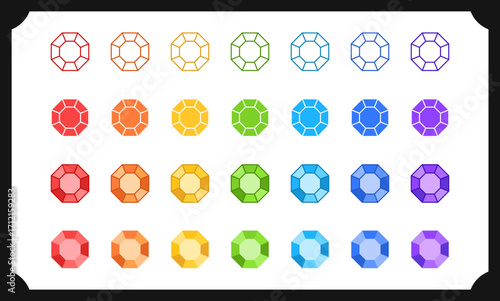 Crystal Icon set. Rainbow diamonds vector illustration