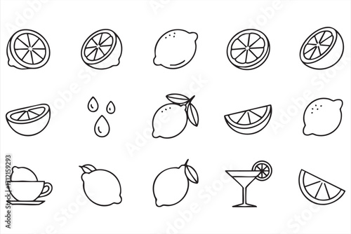 Lemon citrus fruit vector icon set for juice, drink, and fresh food design