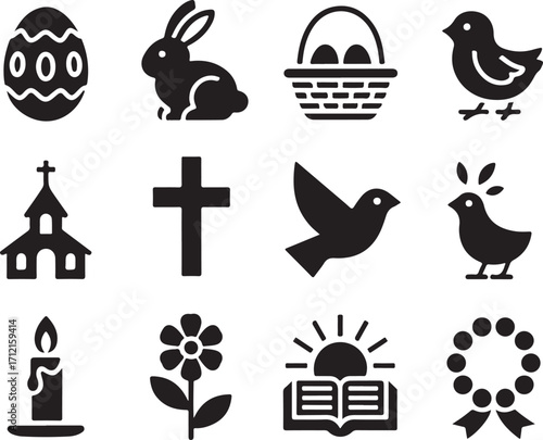 Easter and religious symbols collection, festive icons