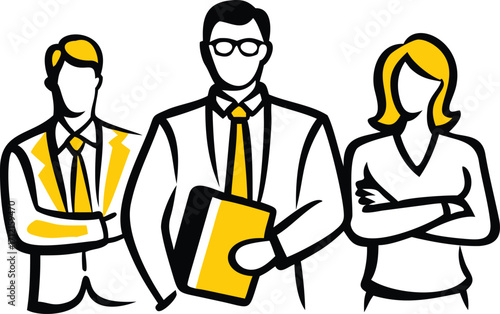 Diverse business professionals in yellow and white business team illustration