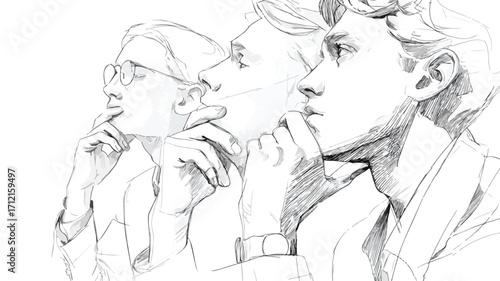 Focused Characters Engaged in Profound Reflection and Contemplation