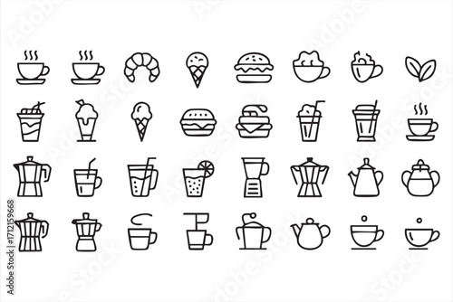 Beverage and food vector symbol collection for cafe branding and breakfast graphics