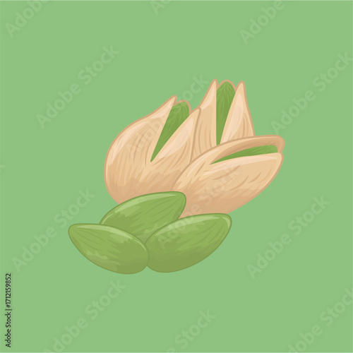 Illustration of pistachios with white shell and green nut filling