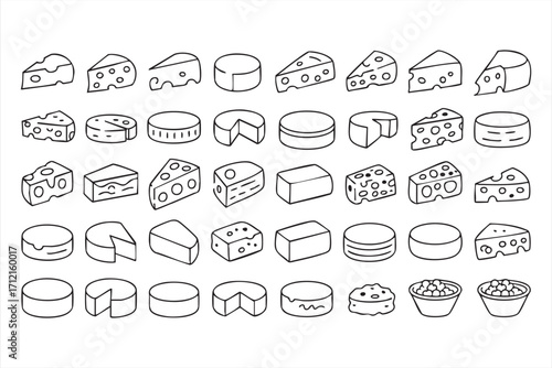 Vector cheese illustrations for culinary, snack, and food product concepts