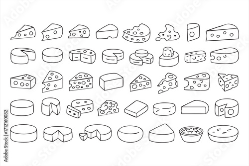 Collection of cheese doodle symbols for gourmet restaurant and kitchen graphics