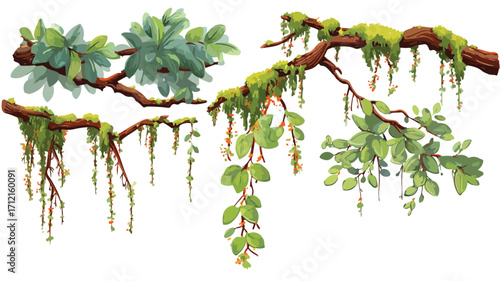 Vibrant Tropical Cartoon Jungle Liana and Branches