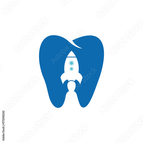 Rocket dental logo. Tooth and rocket logo combination. Dental and airplane symbol or icon