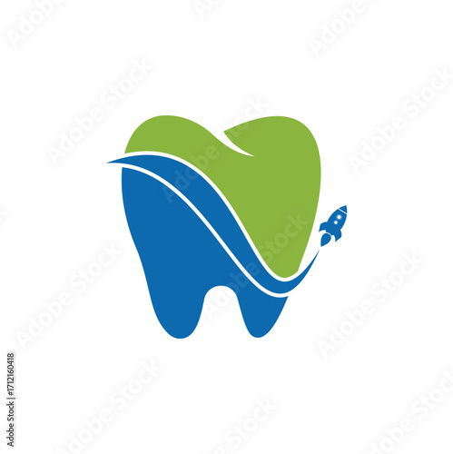 Rocket dental logo. Tooth and rocket logo combination. Dental and airplane symbol or icon