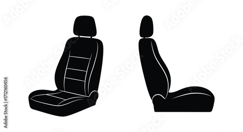 Black and white illustration of two simplistic automotive car seats shown side by side