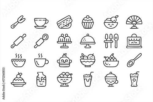 Vector illustration of dessert and culinary icons for sweet, pastry and kitchen design