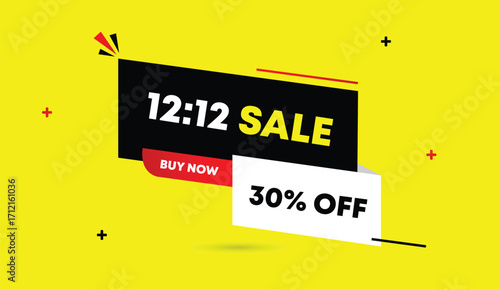 12 to 12 sale buy now 30 percent off editable web banner vector art illustration design black red gradient white shapes yellow abstract business background marketing promotion offer online shopping de