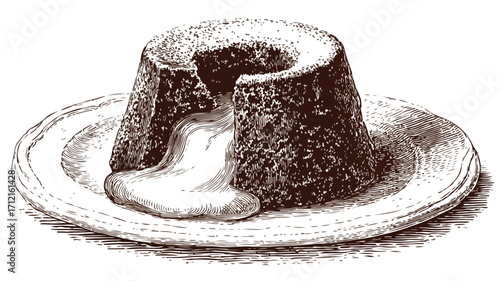 Vintage Cookbook Style Chocolate Lava Cake Sketch