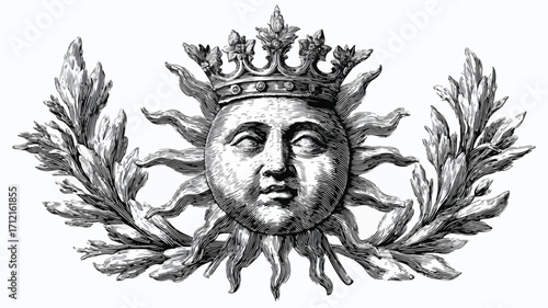 Vintage Engraved Sun Face Laurel Crown and Laure with Crown