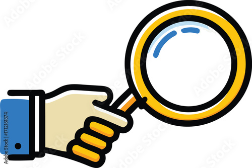Hand holding magnifying glass searching for information discovery