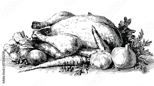 Vintage Style Chicken Roast Sketch Illustration