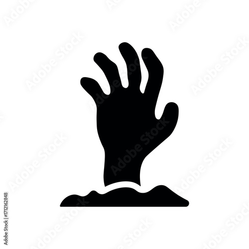 An illustration depicting a black icon of Halloween scary holiday attributes on a white background