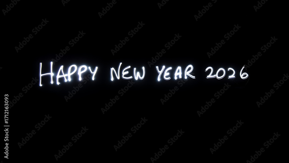 Obraz premium Celebrate the arrival of 2026 with this luminous 'Happy New Year' message glowing against the dark expanse