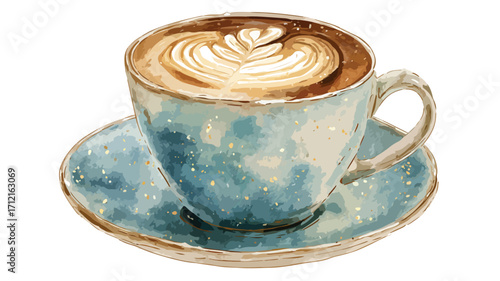 Watercolor Cappuccino Vector Coffee Cup Illustration