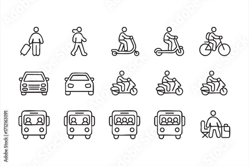 Vector illustration of transport and mobility icons for urban commuting and travel use
