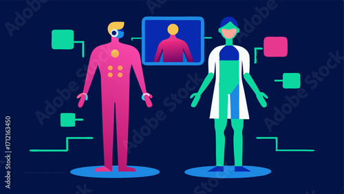 3D Medical Models A vibrant 3D representation of human anatomy or medical models floating in the virtual space between the doctor and the patient.