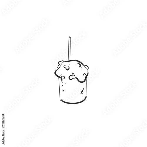 Hand drawn abstract vector graphic illustration collection with cute, stylized Happy Easter cake line design.Trendy modern Easter design concept.Vector line sketch traditional symbol. Easter icons .