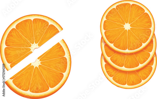 Juicy orange slices illustration, fresh citrus fruit design, healthy tropical snack, vitamin C source, organic food, natural nutrition, refreshing fruit