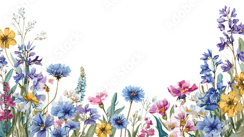 Elegant Wildflowers Watercolor Floral Border Frame for Graphic Designers