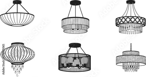 Elegant chandelier silhouette collection, modern ceiling light fixtures, luxury pendant lamp design, decorative hanging lighting, vintage interior illumination, home decor inspiration