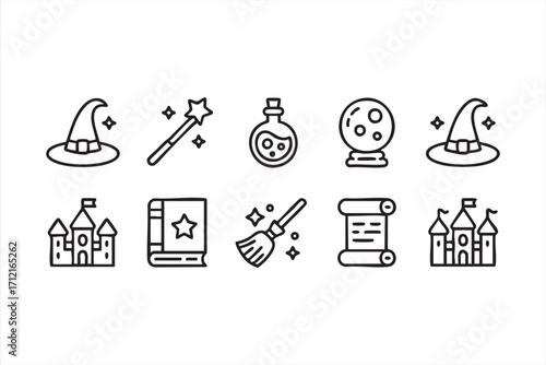 Witchcraft and Sorcery Icons Pack Featuring Crystal Ball and Spell Book