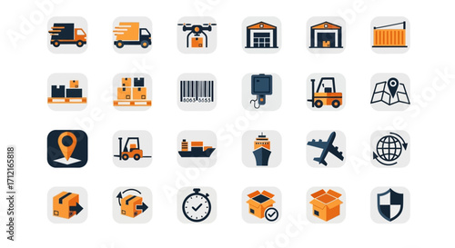Logistics and Delivery Icons Set for Transportation and Shipping Services.
