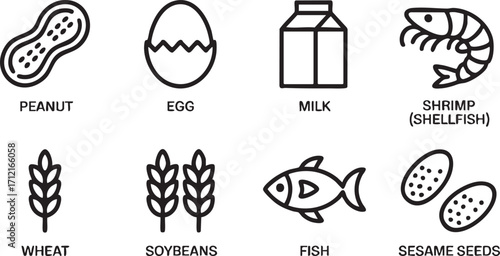 Allergen Awareness Icons Pack with Wheat Soybeans Fish and Sesame