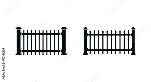 Simple black and white illustration of two picket fence sections