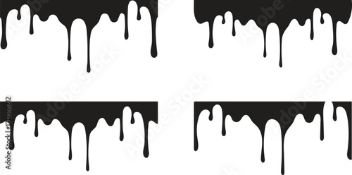 Dripping Liquid Illustrations Set for Graphic Design.A collection of vector illustrations showing various dripping liquid patterns.