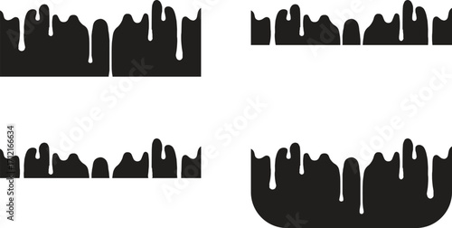 Dripping Liquid Illustrations Set for Graphic Design.A collection of vector illustrations showing various dripping liquid patterns.