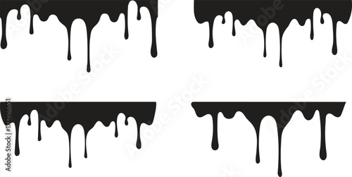Dripping Liquid Illustrations Set for Graphic Design.A collection of vector illustrations showing various dripping liquid patterns.
