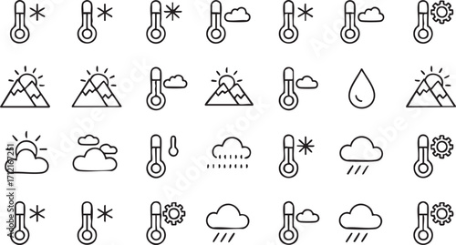 Seasonal Climate Icon Pack Featuring Snow Sun and Rain Symbols
