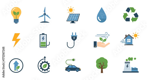 Renewable Energy Sources Icons Set.