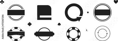 Brutalist abstract geometric shapes and grids. Brutal contemporary figure star oval spiral flower and other primitive elements. Swiss design aesthetic.