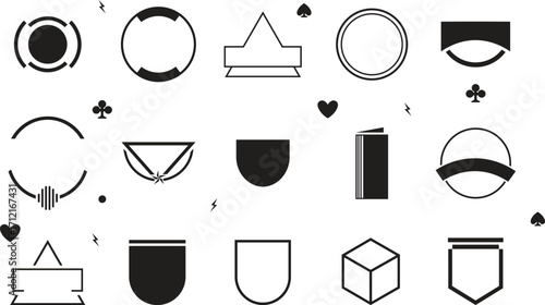 Brutalist abstract geometric shapes and grids. Brutal contemporary figure star oval spiral flower and other primitive elements. Swiss design aesthetic.