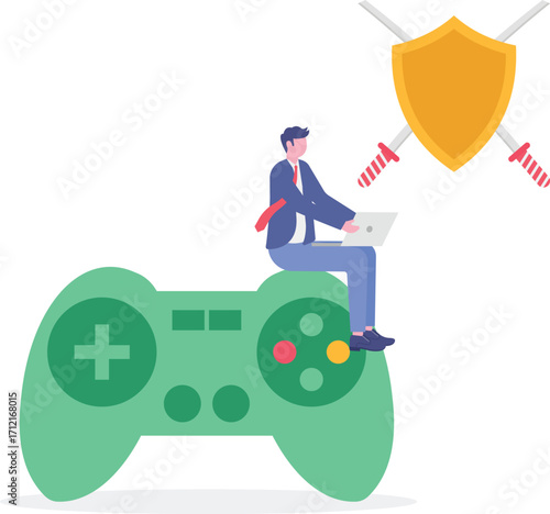 E-sport tournament, action game, video game walkthrough concepts with people characters.
