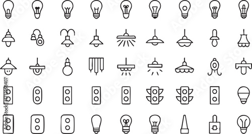 Modern Minimal Icons of Lamps Lighting and Electricity Equipment